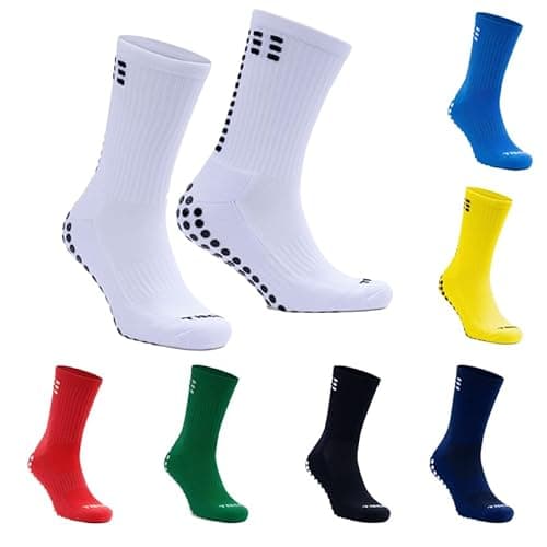 Image of Tiscal Sports Football Grip Socks for Kids & Adults | 3 Sizes UK 1-4, UK 5-8 & UK 9-13 | Multiple Colours White, Black, Blue, Red & Navy | Anti Slip Anti Blister Grip Socks | Perfect For Rugby Yoga