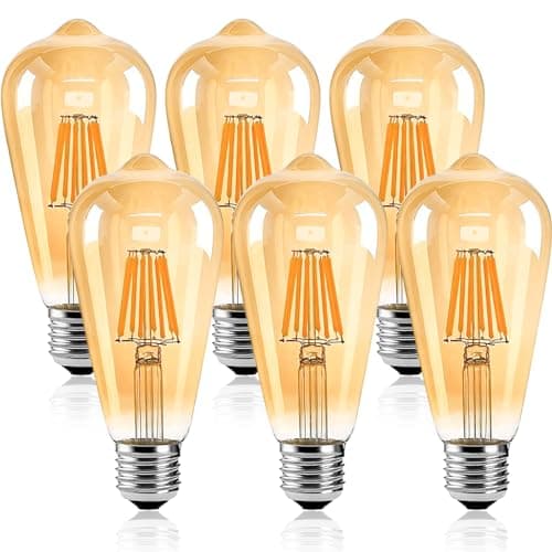 Image of Nottac E27 Edison Screw Bulb, ST64 Vintage Filament Light Bulb, 6W 550LM (Equivalent to 60W), 2200K Warm White, Retro Amber Glass, Non-dimmable, Pack of 6