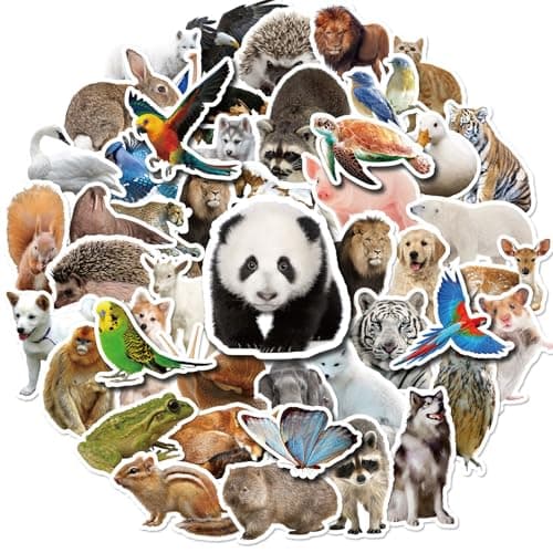 Image of Cute Realistic Animal Stickers for Kids Teens Girls Boys – 50Pcs Wildlife Jungle Animal Aesthetic Sticker for Scrapbooks Journals Water Bottles Laptops Skateboard Bike Classroom DIY Craft Decals