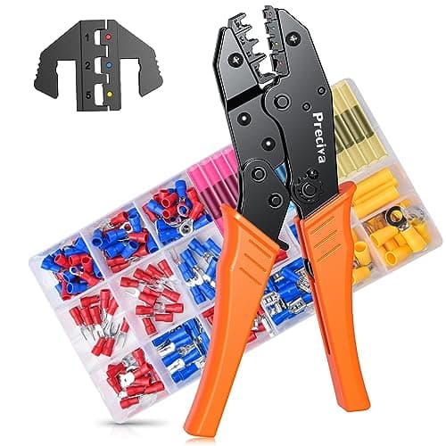Image of Crimping Tools for Insulated and Heat Shrink Terminals, 2 Replaceable Crimp Head with 200pcs Wire Connectors, AWG 20-10(0.5-6mm²), Preciva Ratchet Crimping Tool, Made of Hardened Alloy Steel