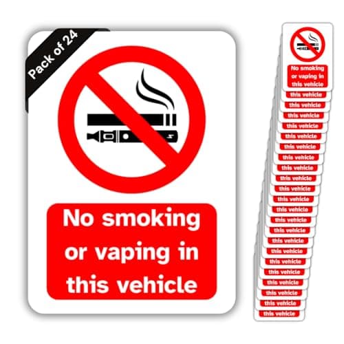 Image of No Smoking or Vaping Vinyl in This Vehicle Signs, 75mm x 100mm, Self-Adhesive Stickers, Waterproof, Indoor/Outdoor Use, Safety Warning Sign, C&J Goods