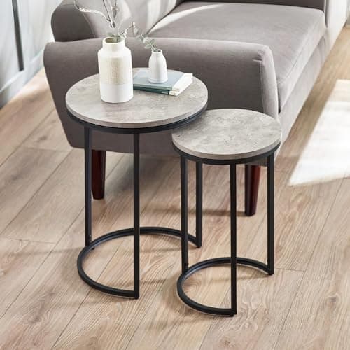 Image of Julian Bowen Staten Round Nesting Side Tables - Concrete/Black Lamp
