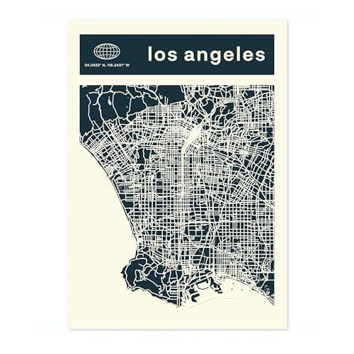 Image of Los Angeles Minimalist City Maps Poster, City Coordinates Print, Landmark Apartment Home Decor, A3 (Print Only) - 42x29.7cm