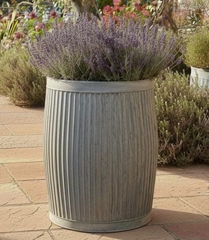 Image of My Square Mile Antique Design Galvanised Round Dolly Planter, Metal Plant Pot Garden Ribbed Classic Vintage 3 Size Options (Medium 45cm)