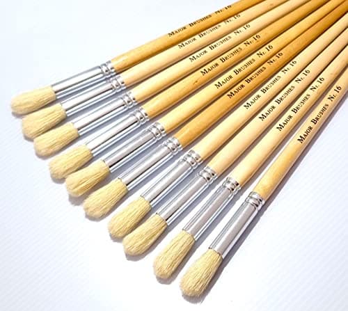Image of Major Brushes Hog Bristle Long Round Brushes Size 16 - Pack of 10