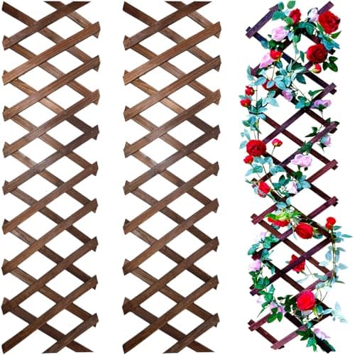 Image of 2Pcs Expandable Wall Trellis,180CM x 30CM Retractable Wooden Trellis for Climbing Plants Telescopic Lattice Fence Panels Outdoor,Thicken Garden Fence Trellis for Patio Room Garden Indoor Outdoor