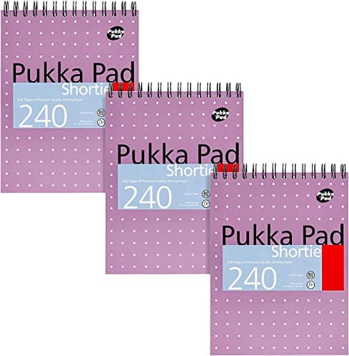 Image of Pukka Pad, Shortie Writing Pad 3-Pack – 23.5 x 17.8cm – Wire Head-Bound Notebook with 8mm Lines on 80GSM White Paper with Perforated Edges for Easy Removal – 240 Pages