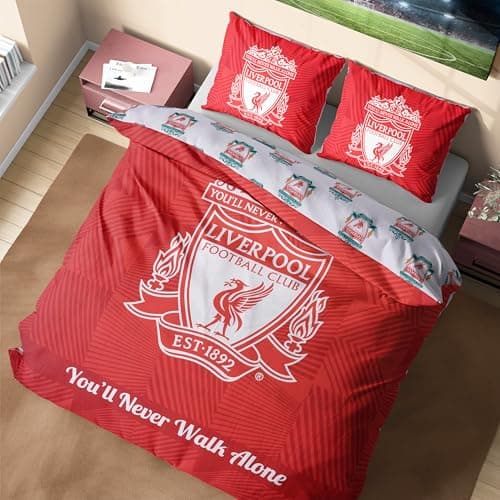 Image of Get Trend Liverpool FC Double Duvet Cover Set, Reversible Football-Themed Bedding Set with Pillowcases, Ultra Soft & Durable Duvet Quilt Bedding Cover (Red Liverpool, Double)