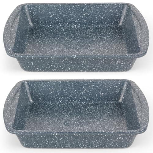 Image of Russell Hobbs COMBO-5444 Square Baking Pan Roaster Tray Set of 2, Non-Stick, Carbon Steel Oven Tins, BPA/PFOA Free, For Brownies, Batch Cooking, Roasting, Nightfall Stone Collection, Blue Marble, 26cm