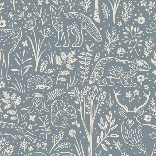 Image of Grandeco Native Woodland Animals Nursery Textured Wallpaper, Blue