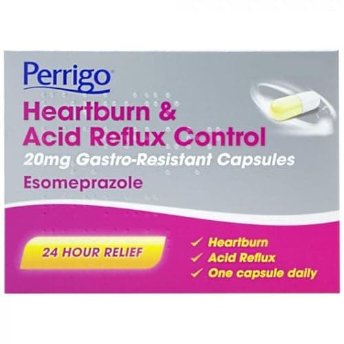 Image of Esomeprazole 20mg Heartburn & Acid Reflux Control - Fast-Acting - Delayed-Release Capsules - Reduces Stomach Acid x14 Capsules with Medication Reminder Card PharmaFitness