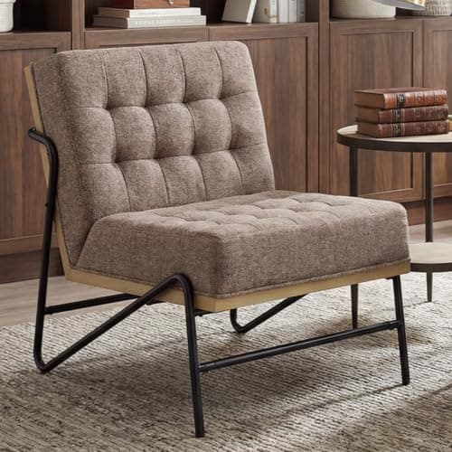 Image of chairus Modern Linen Accent Chair with Metal Legs Upholstered Lounge Chair for Living Room/Bedroom/Reading, Mocha Brown