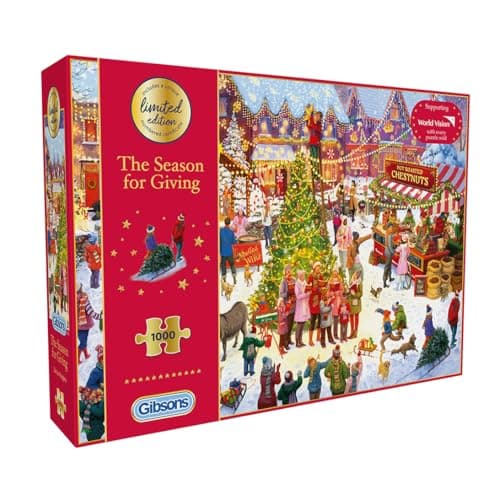 Image of Gibsons The Season for Giving 1000 Piece Limited Edition Christmas Jigsaw Puzzle for Adults – 2025 Festive Charity Puzzle by Daniel Rodgers – Supports World Vision UK – Sustainable Puzzle Made in UK