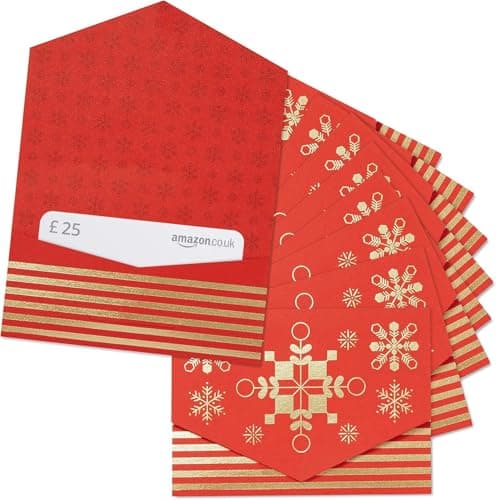 Image of Amazon.co.uk £25 Gift Cards - In a Red and Gold Mini Envelope - Pack of 10