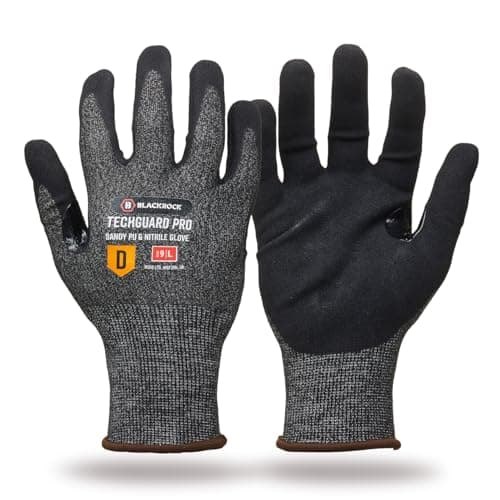 Image of Blackrock TechGuard Pro Cut Resistant Safety Gloves – ISO Cut Level D, EN388 4X42D, Sandy Nitrile Palm for Oily Grip, 21 Gauge Liner, Touchscreen Compatible - Size 8/M