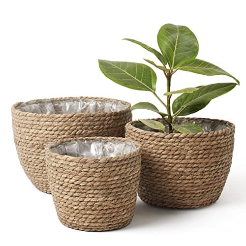 Image of La Jolíe Muse Seagrass Planter Basket Indoor, Flower Pots Cover, Plant Containers, Natural(3-Pack)
