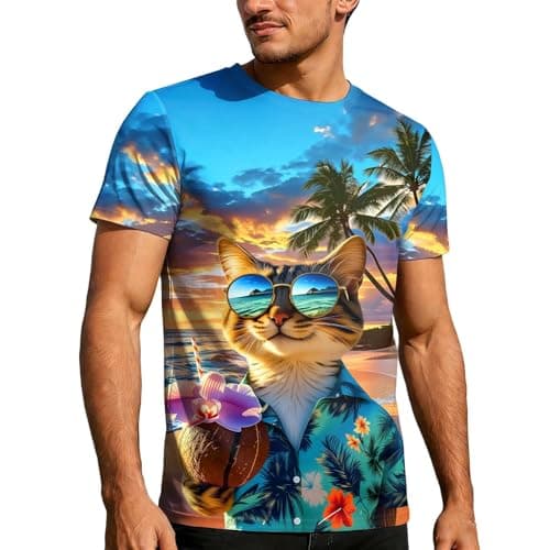 Image of Casual Men's T-Shirt with Print, Short Sleeves, for Leisure, Parties, Comfortable Cotton Fabric, Everyday Style, sky blue, XXL