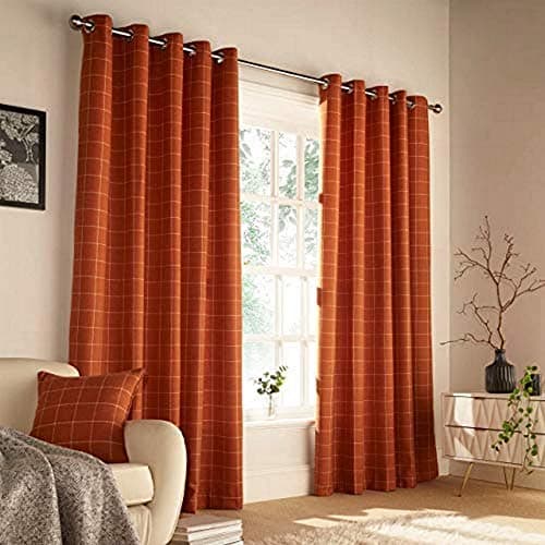 Image of Furn Ellis Ringtop Eyelet Curtains (Pair), 117cm x 137cm, Burnt Orange