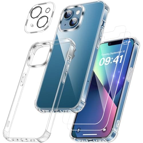 Image of FLLAO iPhone 13 Mini Case 5.4-Inch with 2 Pack Tempered Glass Screen Protectors + 1 Lens Protector, Slim Soft TPU Shockproof Bumper Case, Slim Anti-Scratch Anti-Yellowing iPhone 13 Mini Cover, Clear