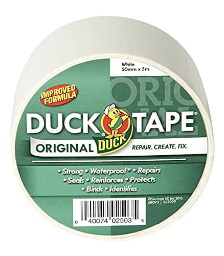 Image of Duck Tape Original White Duct Tape, 50mm x 25m Heavy Duty, Waterproof Gaffer, Gaffa Sticky Tape, Strong Adhesive Cloth Repair Tape, Suitable for Packing boxes, Moving House, Parcels or Packaging
