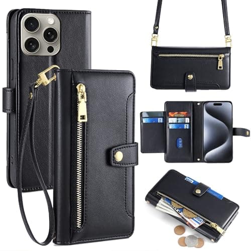 Image of Lucyliy Compatible for Alcatel 3L 2021 Case,Compatible with Alcatel 3L 2021 Phone Case Cover [6 card slots + 1 money clip + 1 wallet] yHMGK6-black