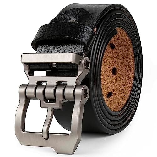 Image of Yahaobelt Mens Belts Leather for Jeans Dress Genuine Leather Tan Belts for Men Size 105cm-165cm Width 1.5" Black (115cm for Waist 34"-36",Black)
