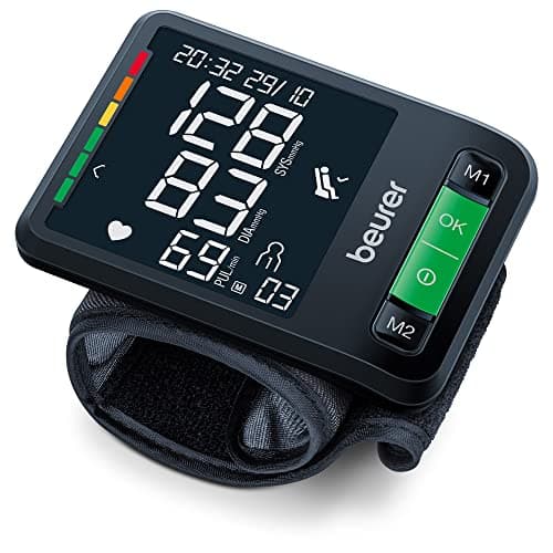Image of Beurer BC 87 wrist blood pressure monitor with app connection, XL display, rest indicator, inflation technology, colored risk indicator and arrhythmia detection