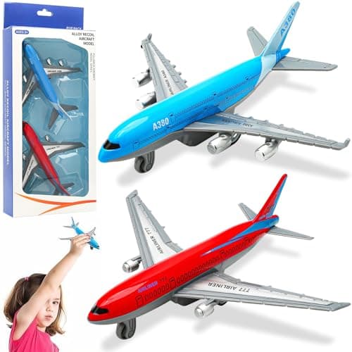 Image of HAJXXMM Aeroplane Toys, 2PCS Metal Pull Back Plane, Aeroplane Models, Diecast Airplane, Collection Festival Birthday Party Favors and Educational Gifts