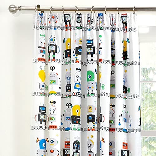Image of Bedlam - Robots - Kids Pair of Pencil Pleat Curtains - 66" Width x 72" Drop (168 x 183cm) in Blue