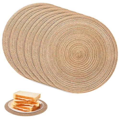 Image of Round Placemats Set, Round Woven Placemats, 6 Pcs Braided Placemat, 38cm Washable Farmhouse Weave Place Mats, Heat Resistant, for Home Party Wedding Restaurant