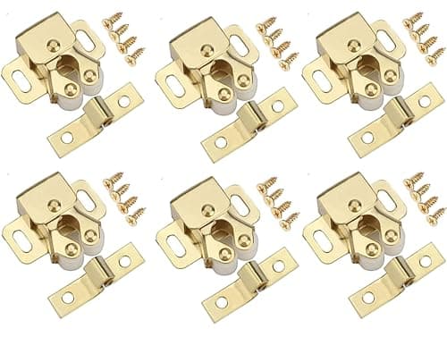 Image of Double Roller Catch Electro Brass Cupboard Fasteners Cabinet Door Latch Twin Roller for Closet Catch Hardware Roller Cabinet Catch with Screws Home Furniture Cupboard 6pcs.