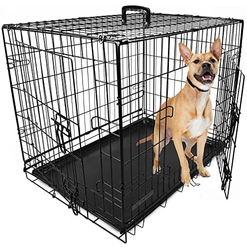 Image of DogCrates+ Medium Foldable Dog Crate with 2 Doors, Non-Chew Plastic Removable Tray, 30-Inch Black