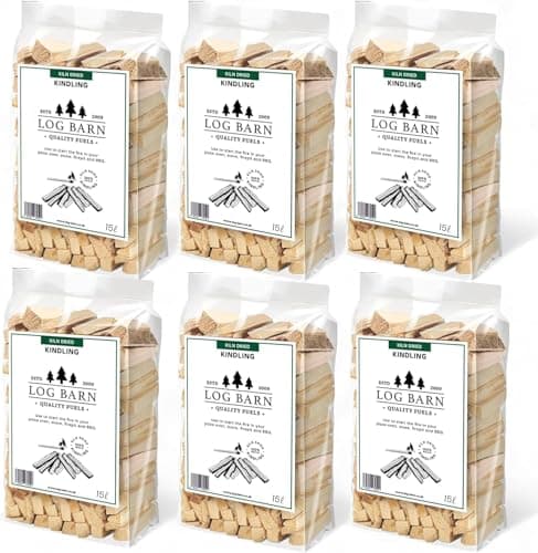 Image of Log Barn Kiln-Dried Kindling Wood for Wood Burner – approx. 13kg (6 x 15l Bags) | Bumper Pack Kindling Sticks for Log Burners, Fire Pits, Pizza Ovens & Open Fires - Ideal for Home & Commercial Use.