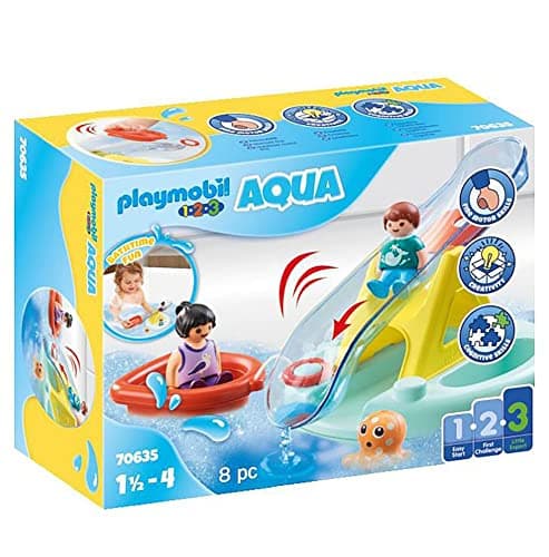 Image of Playmobil 70635 1.2.3 AQUA Water Seesaw with Boat, educational toy, indoor and outdoor water toy, exciting and fun water play, fun imaginative role-play, playset suitable for children ages 1.5+