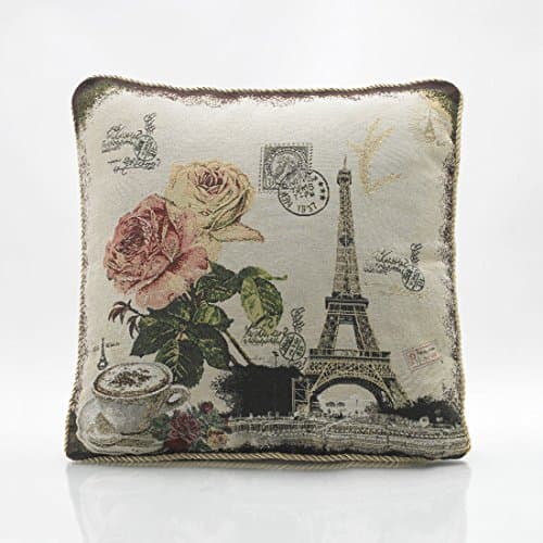 Image of CCC-Online Paris Eiffel Tower Tapestry Cushion Cover 18" x 18" Rope Piping