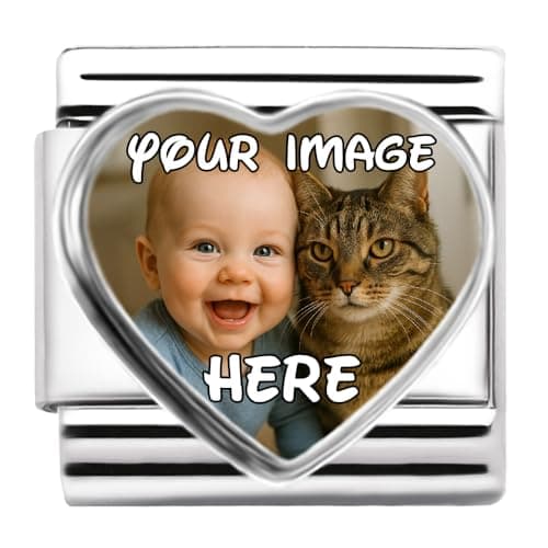Image of 2Burned Personalised Family Photo Charm Link fits all classic 9mm Italian style Bracelets (Heart)