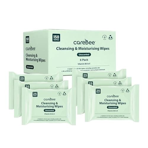 Image of CareBee Plastic-Free Facial Wipes, 25 Wipes Per Pack, Plant-Based & FSC Certified | Biodegradable, Gentle Makeup Remover Wipes | Vegan, Eco-Friendly Cleansing Wipes for All Skin Types (Pack of 6)