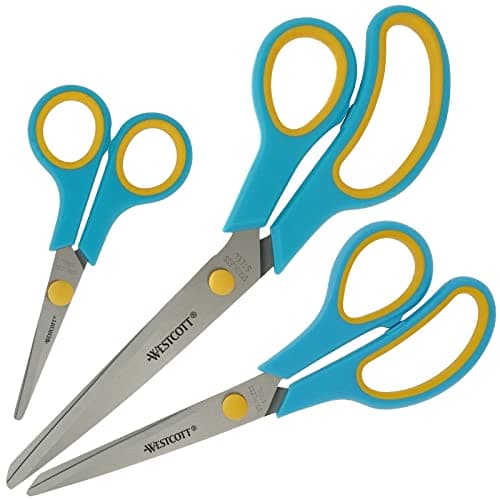 Image of Westcott Easy Grip Scissors 3 Pieces Turquoise | Set of 3 Universal Scissors with Comfort Grip | Extra Sharp & Durable Stainless Steel Blade | N-90028 00