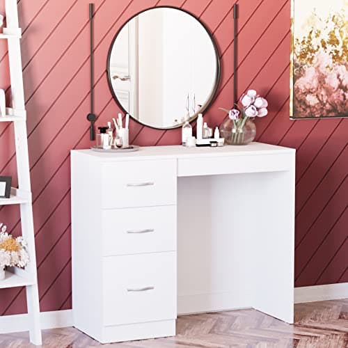Image of Vida Designs 3 Drawer, Dressing Table/Vanity Table, Makeup Desk - Riano Bedroom Furniture (White)