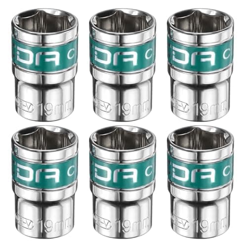 Image of sourcing map 6pcs 1/2" Drive 6 Points Socket 19mm Metric Shallow Impact Socket CR-V Steel Flip Socket Spindle Axle Nut Impact Socket for Home Auto Hex Nuts Bolts Repair, Silver Green