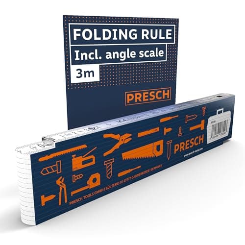 Image of Presch Folding Rule 3m with Angle Scale - Wood - Blue - Foldable - Large & Highly legible Numbers - Precise snapping - Meter Stick, metre Stick, Carpenters Rule, Joiners Rule with Tool Pattern