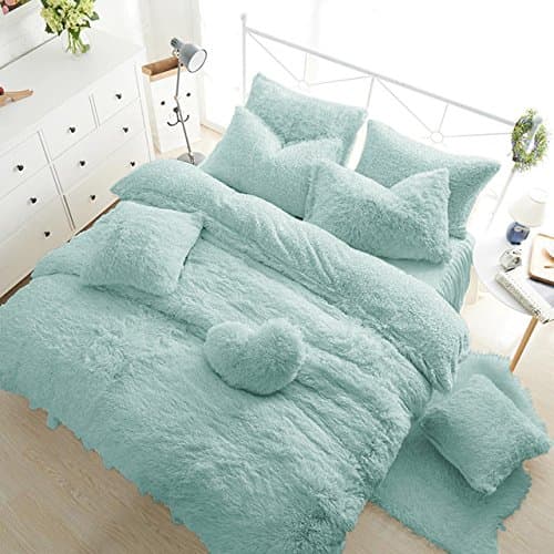 Image of Teddy Bear Fleece Warm & Cozy Bedding Bedroom Collection (Duck Egg, Cushion Cover)