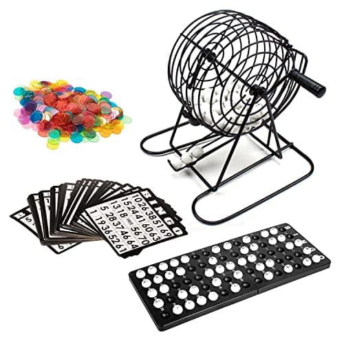Image of Denny International® Traditional Bingo Ball Wire Cage Wheel Lotto Game Set And Card Marker Ticket Set