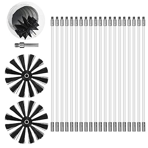 Image of Swetup Chimney Sweep Kit, 23 Pcs Duct Vent Cleaning Set with 20 Nylon Rods 2 Brush Heads 1 Drill Connector, Chimney Cleaning Brush for Fireplace, Dryer Vent, Sewage Pipe, Fume Hood