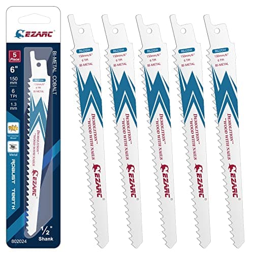 Image of EZARC Reciprocating Saw Blade Bi-Metal Cobalt Sabre Saw Blades for Wood Demolition 150mm 6TPI R622DH (5-Pack)