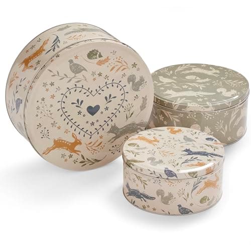 Image of Cooksmart England Set of 3 Cake Storage Tins | Cake Tin/Biscuit Tin Available as Square Storage Tin or as Round Storage Tin (Woodland)