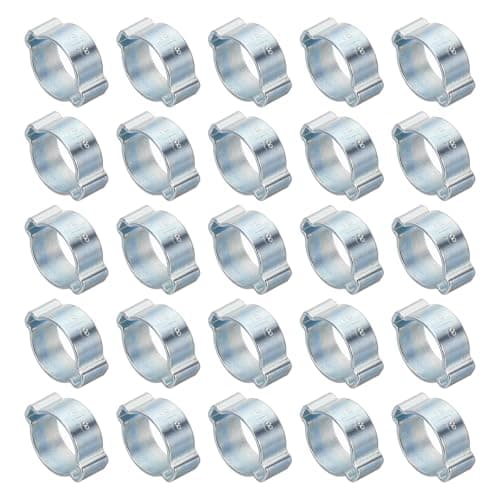 Image of PATIKIL 50 Pack 15-18mm Double Ear Hose Clamp, Galvanized Steel O Clip Crimp Rings for Fuel Petrol Pipe Tube Fitting Connections, Silver Tone