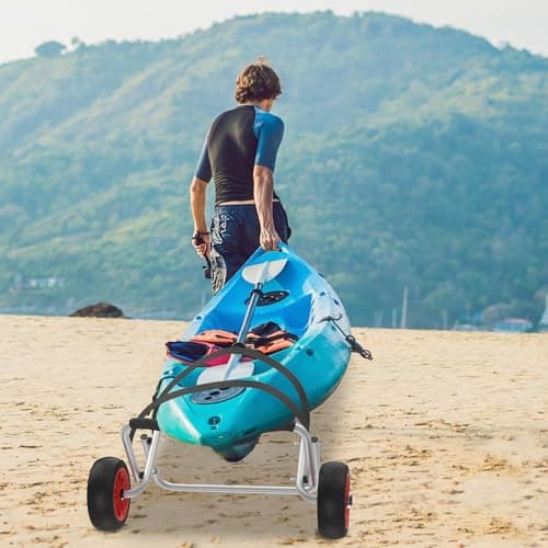 Image of YEATHOR Kayak Trolley Cart Canoe Carrier Foldable Boat Surf SUP Transport Cart Aluminium with 2 PU Inflatable Wheels & Strap for Carring Surfboard Boat Trailer Poddle Boards up to 100kg