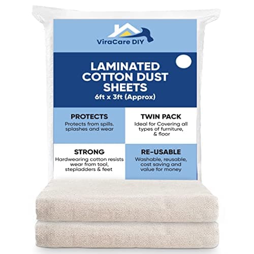 Image of 4 x Laminated Cotton Dust Sheets for Painting & Decorating 6'x3' (1.8mx0.9m) | Paint Sheets | Drop Cloth | Painting & Paint Cover Sheets | Dust Sheet for Furniture | Reusable (4)