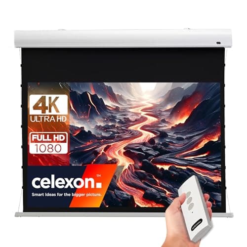 Image of celexon HomeCinema Electric Tension -Screen 80" | 180x102 cm 16:9 | electric 4K, full HD projector screen with cable tensioning system for an optimally flat surface | For ceiling/wall mounting